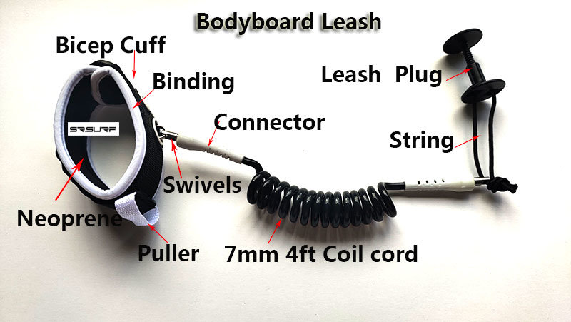 SUP Bodyboard Wrist Coil Leash Surf Board Coiled Cord 4FT 5FT 7MM